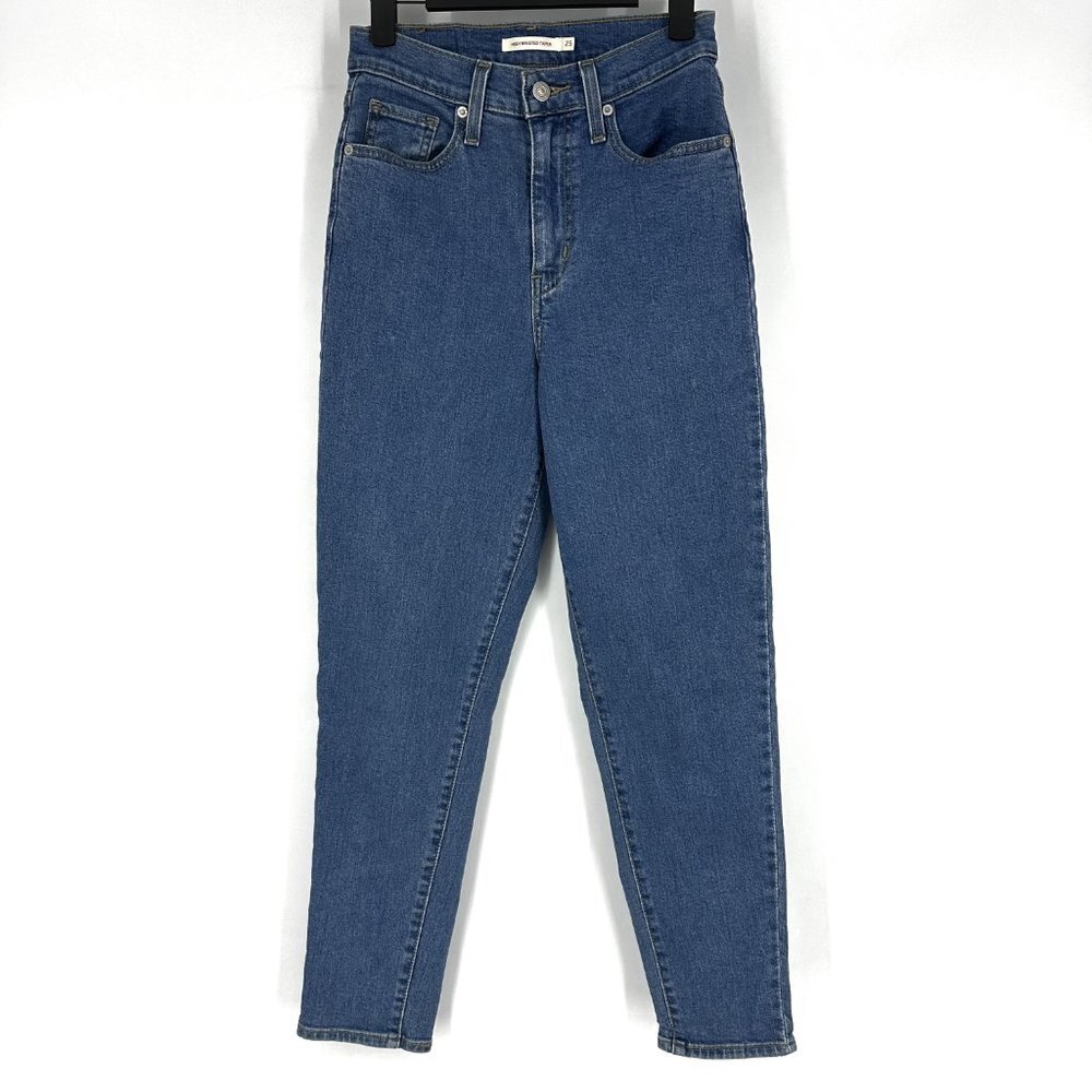 Levi's High Waisted Taper Mom Jeans Midwash Blue Size 25 - Picture 3 of 11